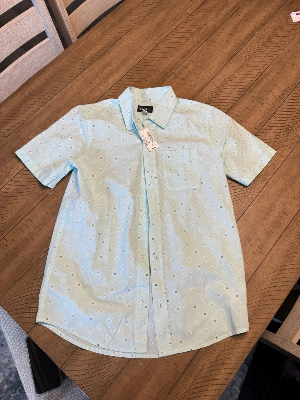 NWT The Children's Place Pale Blue Short-Sleeve Button-Down Shirt